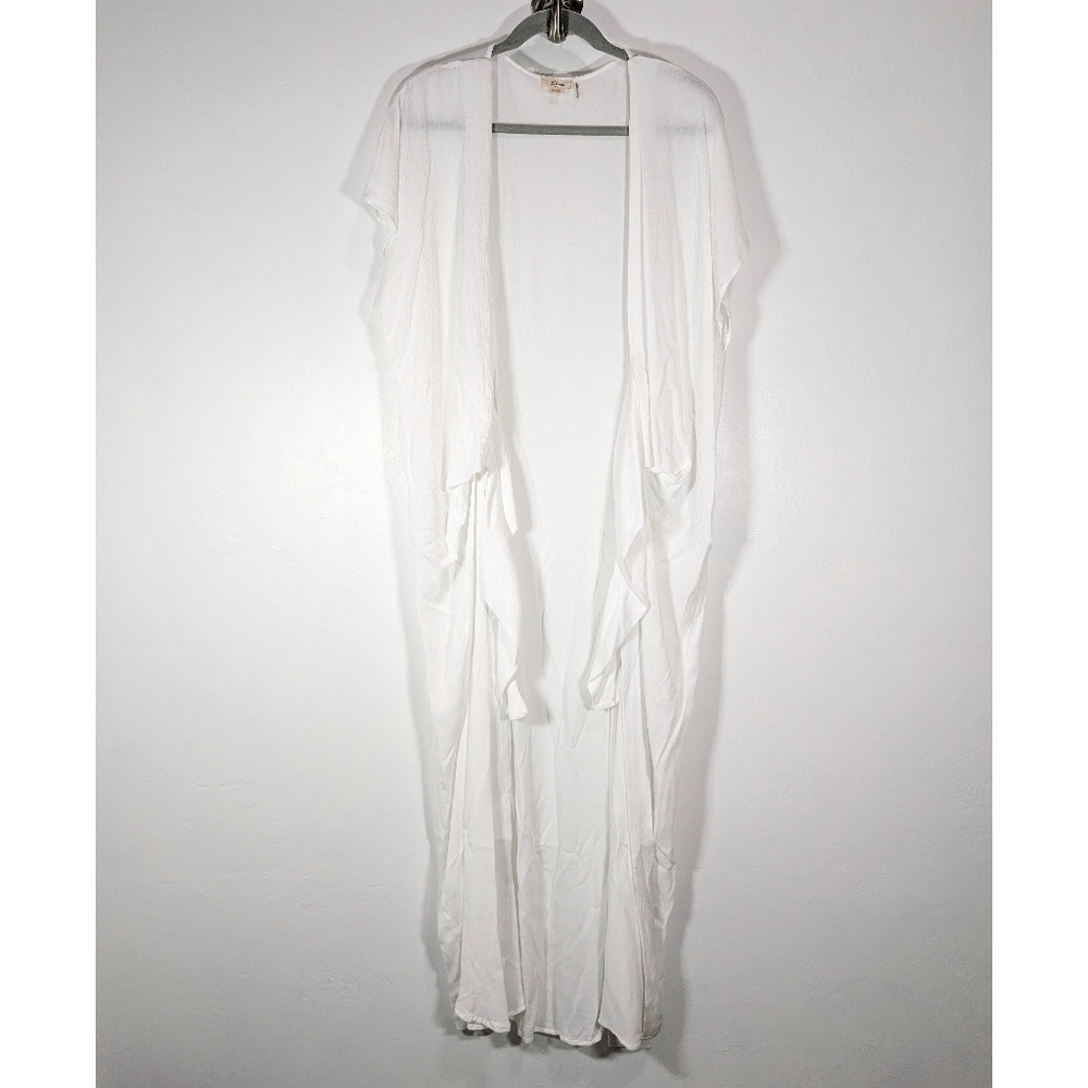 Elan White Long Cardigan Kimono Cover Up Size Large